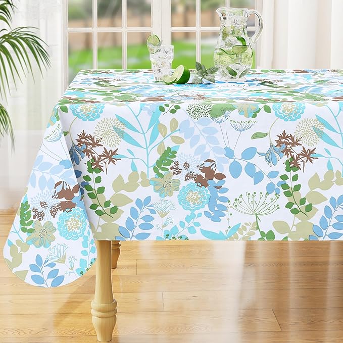 misaya Rectangle Waterproof Vinyl Table Cloth, Wipeable Tablecloth with Flannel Backing, Plastic Table Cover for Dinner, Picnic, Indoor and Outdoor (Leaves, 60" x 84")