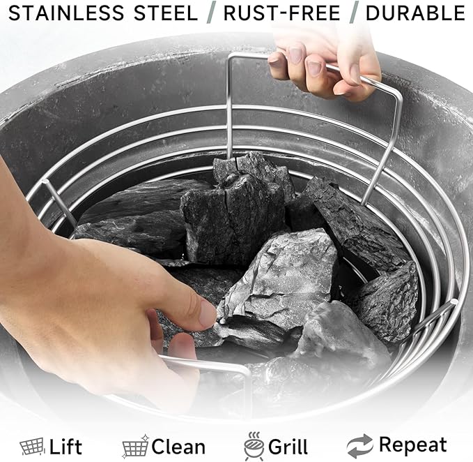 13.5'' Stainless Steel Heavy Duty Ash Charcoal Basket for Large Big Green Egg Grill, Kamado Joe Classic, Pit Boss, Louisiana Grills, Primo Kamado Grill & Other Similar Grills