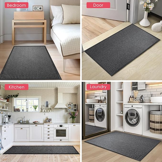 Kuyal Front Door Mat, 3'*6' Door Mat for Inside Outside Entrance,Waterproof Welcome Mats with Non-Slip Backing, Indoor Outdoor Entryway, Commercial Floor Mats, Durable & Easy to Clean, Dark Gray