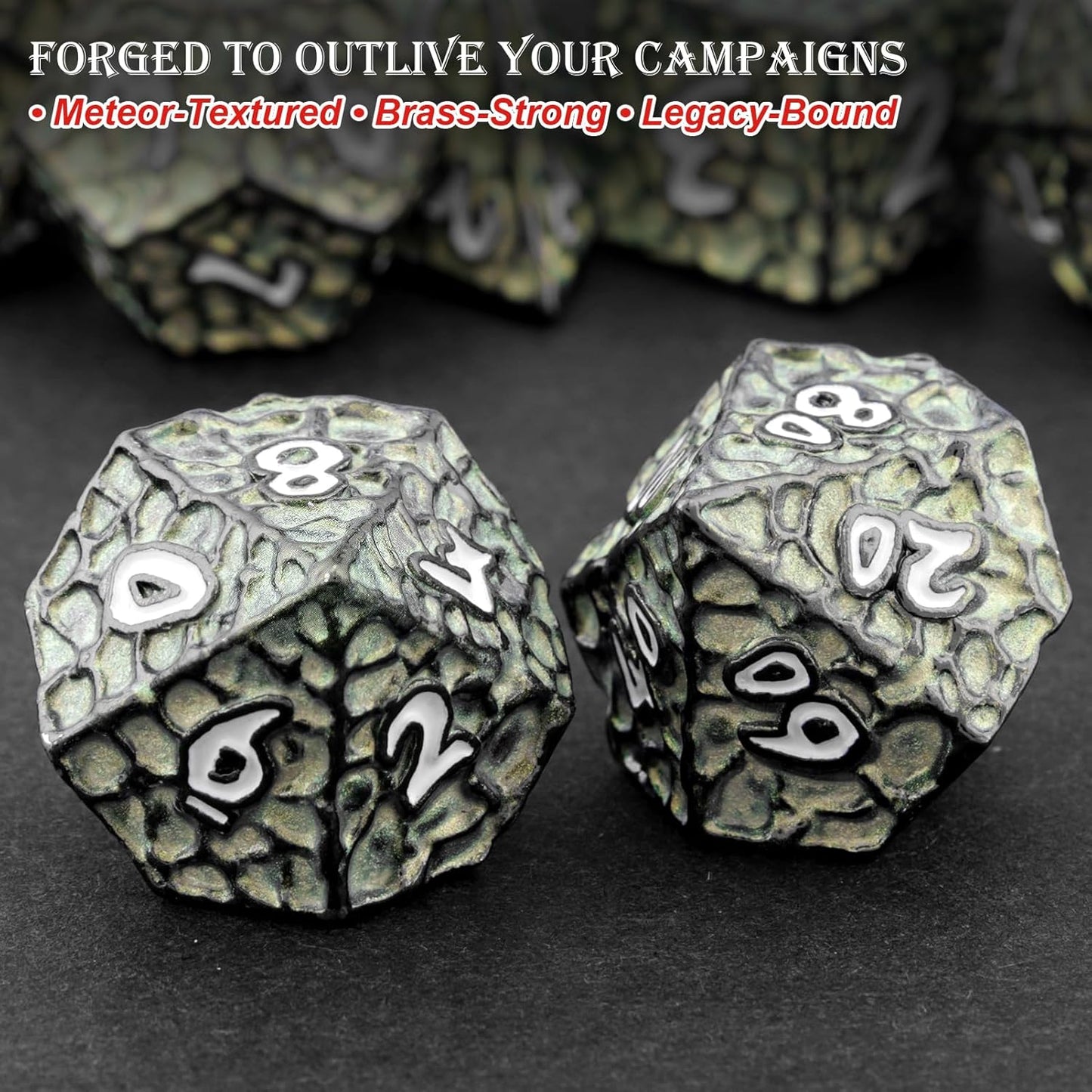 Haxtec Metal DND Dice Set Polyhedral D&D Dice Compatible with Dungeons and Dragons Gift TTRPG Black Green Metal Dice