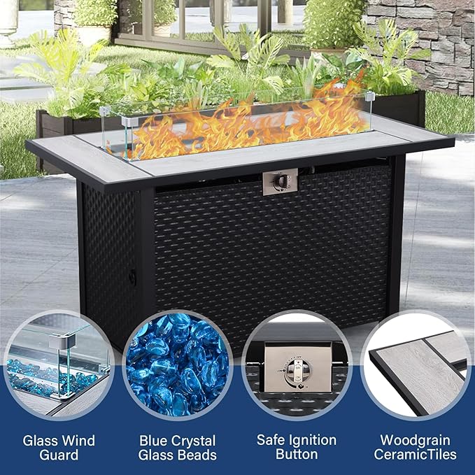 7 PCS Patio Furniture Set Outdoor Patio Furniture with Propane Fire Pit Table Outdoor Couch Patio Chairs Outdoor Conversation Set with Non-Slip Cushions Waterproof Covers, Navy Blue