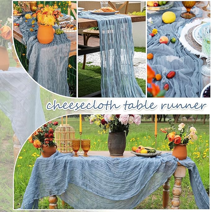 20 Packs Cheesecloth Table Runner 10FT Long Boho Gauze Fabric Table Runner Vintage Rustic Sheer Runners for Wedding Party Bridal Baby Shower Table Decorations (Dusty Blue )