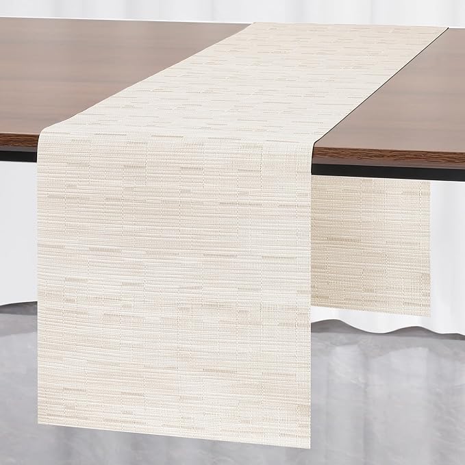 Myir JUN Table Runner, Vinyl Table Runner Indoor 55 Inch Long Arbitrarily Cropped Runner for Table Heatproof for Home Party (B-Off White, 15 x 55 inch)