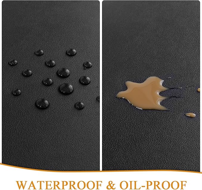 SHACOS Placemats Set of 6 Faux Leather Waterproof Leakproof Wipeable PU Non-Slip Vinyl Place Mats Heat Resistant Table Mats for Kitchen Dining Table Indoor Outdoor, Black