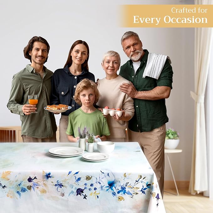 Maison d' Hermine Table Cloth Square Table 100% Cotton 60 x 60 Inches Tablecloth Reusable Decorative for Dining Room, Farmhouse, Home, Party, Festive & Wedding Spring Summer - Lazy Summer Days