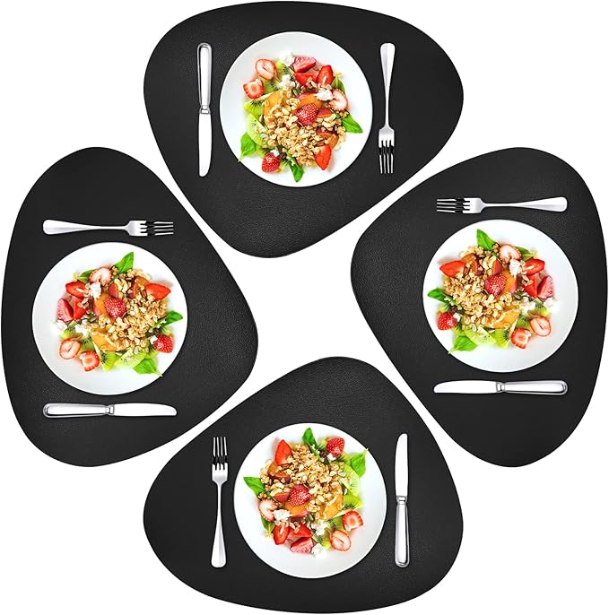 Herda Dining Leather Placemats Set of 4 Wipeable Washable Place Mats for Square Round Table Easy to Clean Table Mats for Kitchen Patio Indoor Outdoor, Black Leather Halloween Place Mat 4 Pack
