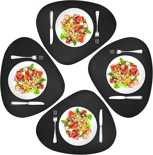 Herda Dining Leather Placemats Set of 4 Wipeable Washable Place Mats for Square Round Table Easy to Clean Table Mats for Kitchen Patio Indoor Outdoor, Black Leather Halloween Place Mat 4 Pack