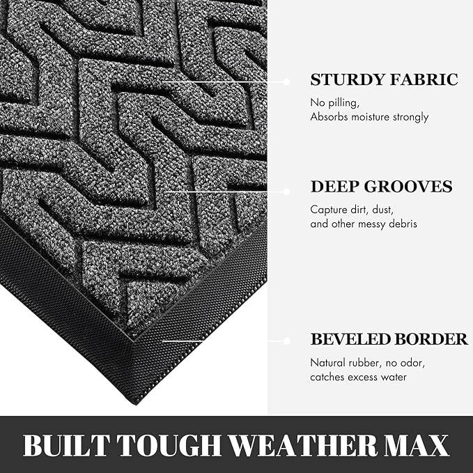Yimobra Extra Large Door Mat Outside Entrance 60x36, Waterproof Heavy Duty Outdoor Mats for Front Door, Non Slip Rubber Entry Mat for Garage Patio Indoor, Easy Clean, Mix Grey