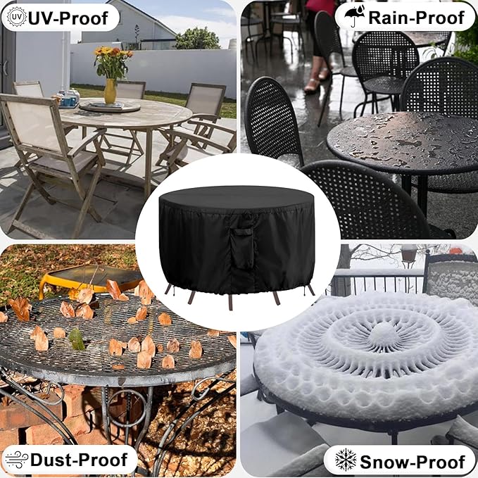 OutdoorLines Outdoor Waterproof Patio Table Furniture Set Covers - Round Couch Sectional Cover Outside Weatherproof Patio Furniture Covering for Deck, Lawn and Backyard 62" Dia x 28" H, Black