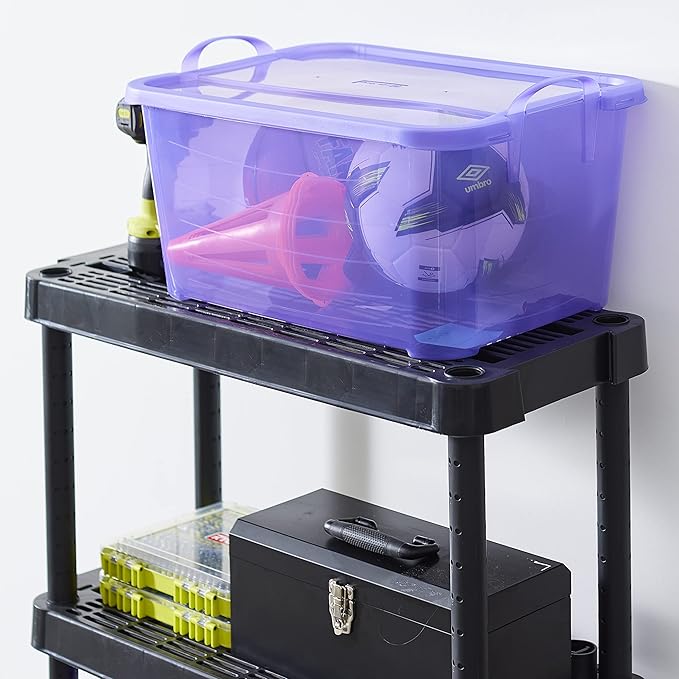 Life Story 24 Pack Light Duty Stackable Storage Bin, 55 Quart Home Organizer, Versatile Lightweight Locking Bins with Carrying Handles, Purple