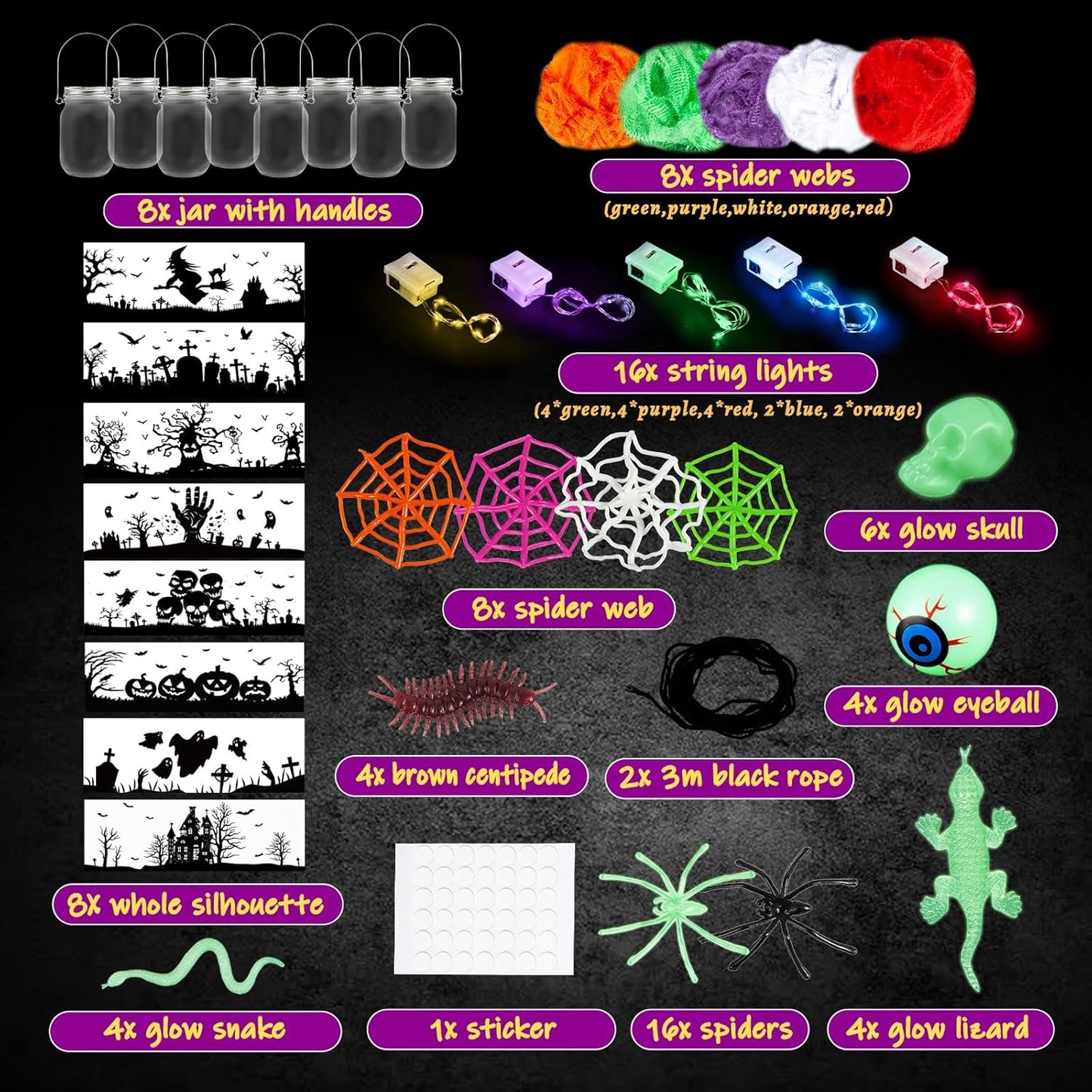 SpringFlower 8 Pack Halloween DIY Arts and Crafts Kits for Kids Ages 6-8, 8-12, Halloween Mason Jar with Accessories for DIY Lantern Jar, Art & Craft Party Supplies for Classroom Kids