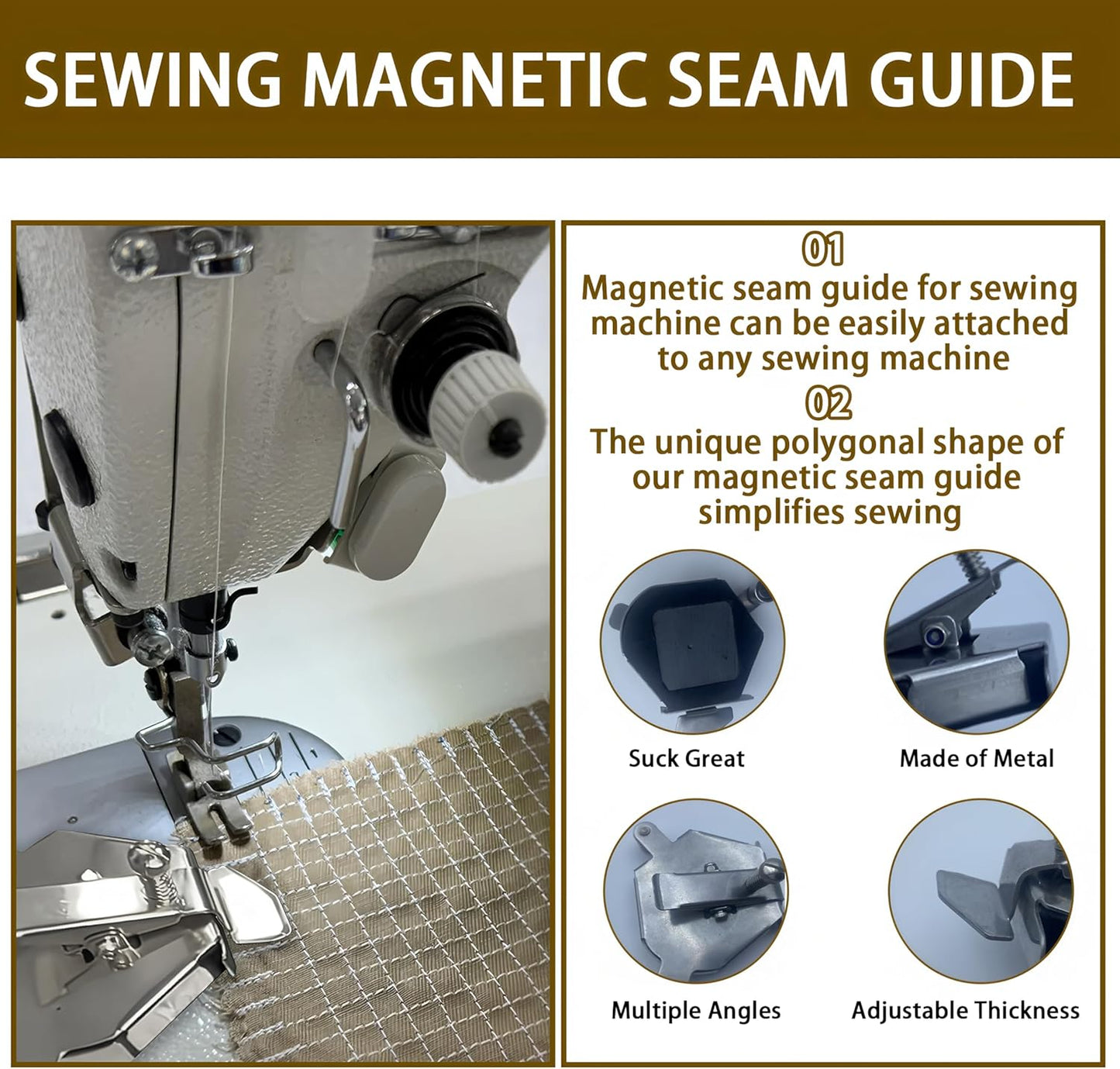 Magnet Sewing Guide,Upgraded Multi-Purpose Magnetic Seam Guide for Sewing Machine,Quilting Accessory for Professionals&Beginner,Edge Retaining/Positioning/Anti-Curling/Pressing of Topstitching(Silver)