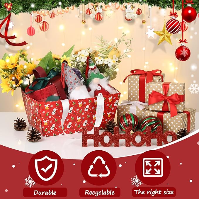 Pinkunn 48 Pcs Basket for Gifts Empty DIY Bulk Party Gift Basket Kit with Handles Market Trays for Packages Wrapping Wedding Party Anniversary Display(Red,Christmas)