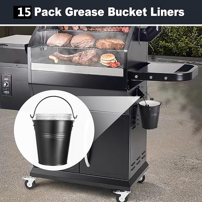 15 Pack BAC407 Grease Bucket Liner for Traeger Grills,Drip Liner Drip Pan for HDW152 Grease Bucket Traeger Pro Series 575/780, 20/22/34, Ironwood 650/885 Grills,Pit Boss Pellet Grill Smoker