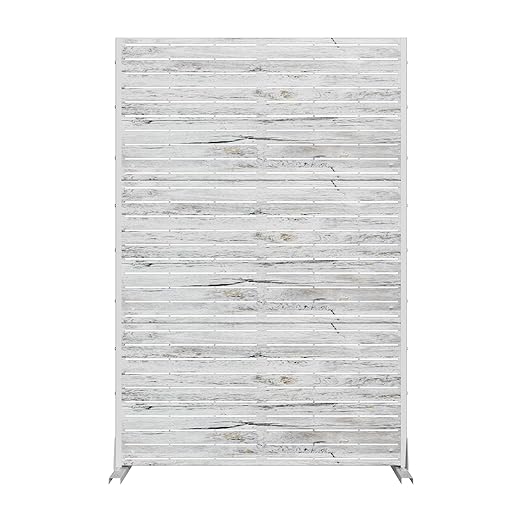 Casaphoria 72" H x 47" W Metal Outdoor Privacy Screen, Freestanding Decorative Divider for Patio, Deck, Balcony, and Garden with Stable Base, White-Veneer