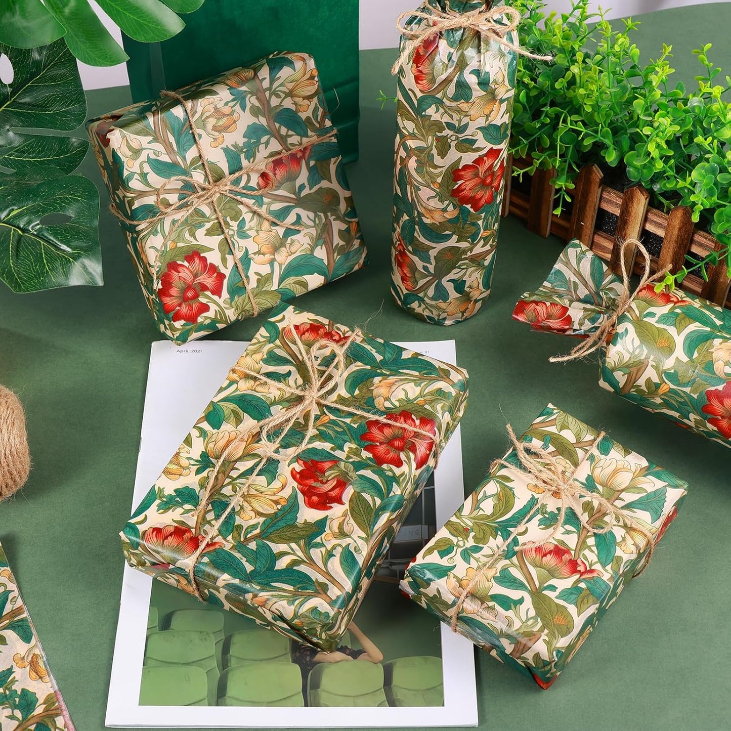 100 Sheet William Morris Tissue Paper, 20x14 inch Vintage Blue Green Floral Printed Wrapping Paper Seamless Print Botanical Flower Tissue Paper for Birthday Wedding Bridal Shower Tea Party DIY Craft