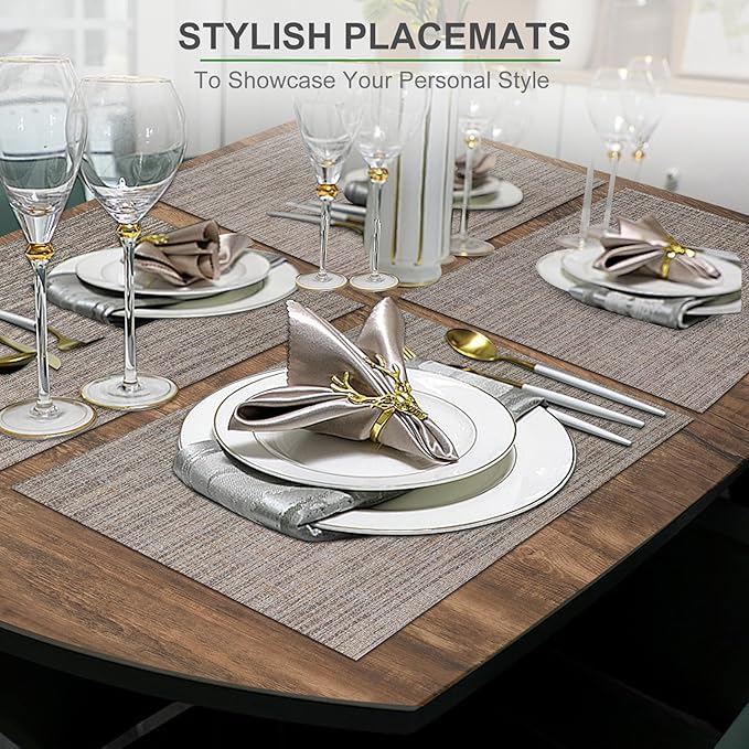 BETEAM Placemats Set of 8, Woven Vinyl Placemat for Dining Table Washable Wipeable Kitchen Place Mats Durable Indoor Outdoor Table Mats