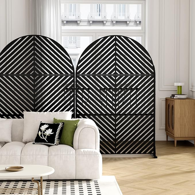 Casaphoria 72" H x 47" W Arched Metal Privacy Screen - Elegant Freestanding Outdoor Screen for Deck, Patio & Balcony - Versatile Decorative Privacy Panels for Home & Garden Use (Black-Paralle)