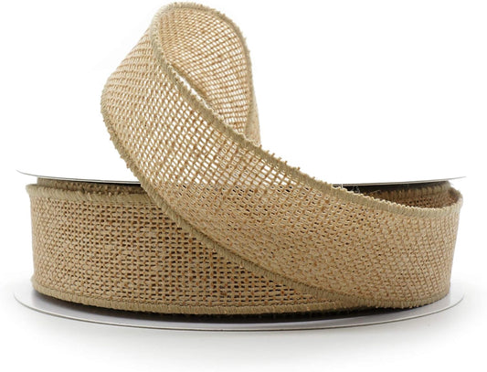 CT CRAFT LLC Burlap Fabric Wired Ribbon 1.5" x 20 Yards Natural Color for Christmas Home Wedding Decor Gift Wrapping Tree Topper Bow Wreath Bouquet DIY Crafts