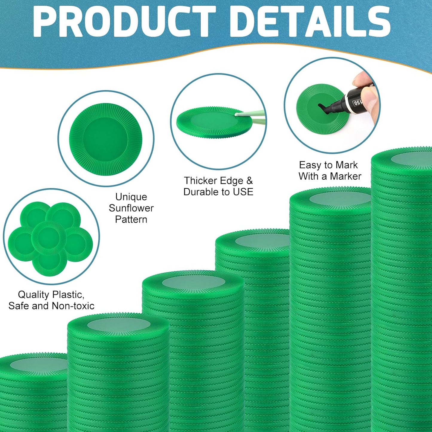 Coopay 1000 Pieces Plastic Poker Chips, Bingo Chips Bulk Learning Counters Disks Poker Card Game, Counting Markers for Math Practice, Game Tokens and Teaching Rewards, 25 mm/ 1 Inch (Green)