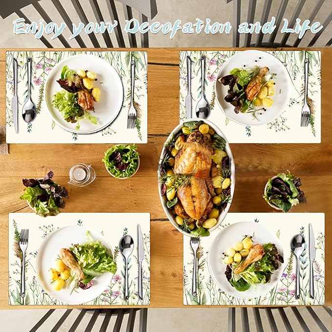 Placemats Set of 4 - Faux Leather Heat Resistant Placemats for Dinner Table, Non-Slip Waterproof Oil-Proof Washable Reusable Placemat for Indoor Outdoor Kitchen Decor, 15.75In*11.81In