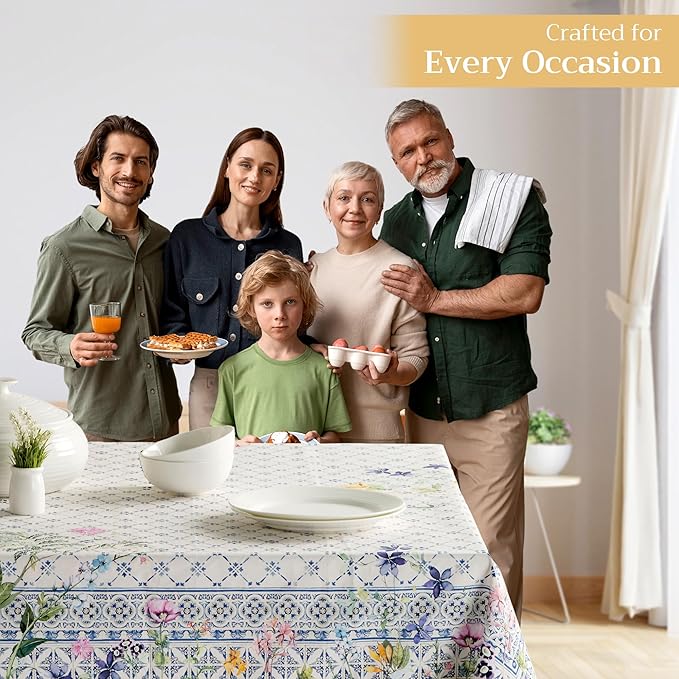 Maison d' Hermine Table Cloth Rectangle Table 100% Cotton 60 x 108 Inches Tablecloth Reusable Decorative Everyday Use for Dining Room, Farmhouse, Home, Party, Festive & Wedding Spring Summer - Faience