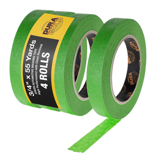 Dura-Gold Green Automotive Masking Tape 3/4 Inch (0.7 Inch x 55 Yards), 4 Rolls - Premium High-Performance, Heat Resistant - Auto Refinish Painting, Car Detailing, Autobody, Industrial, Painters Tape