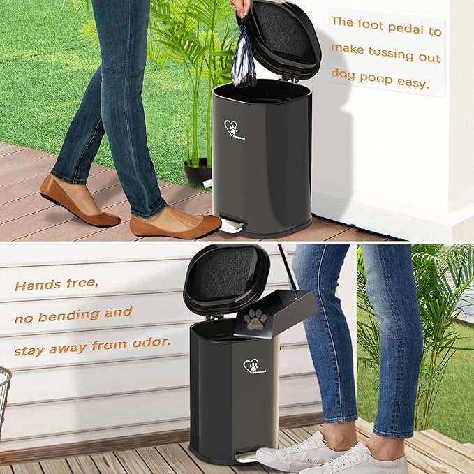 Dog Poop Trash Can Outside, Waste Bin with Lid and Removable Inner,Metal Rake Pooper Scooper, Odor Control for Indoor/Outdoor Dog Waste for Bathroom,Kitchen