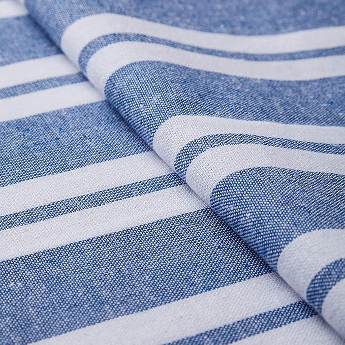 Encasa XO Cotton Dining Table Runner | Franca Blue Stripes | Size 13x36 in - Machine Washable & Durable