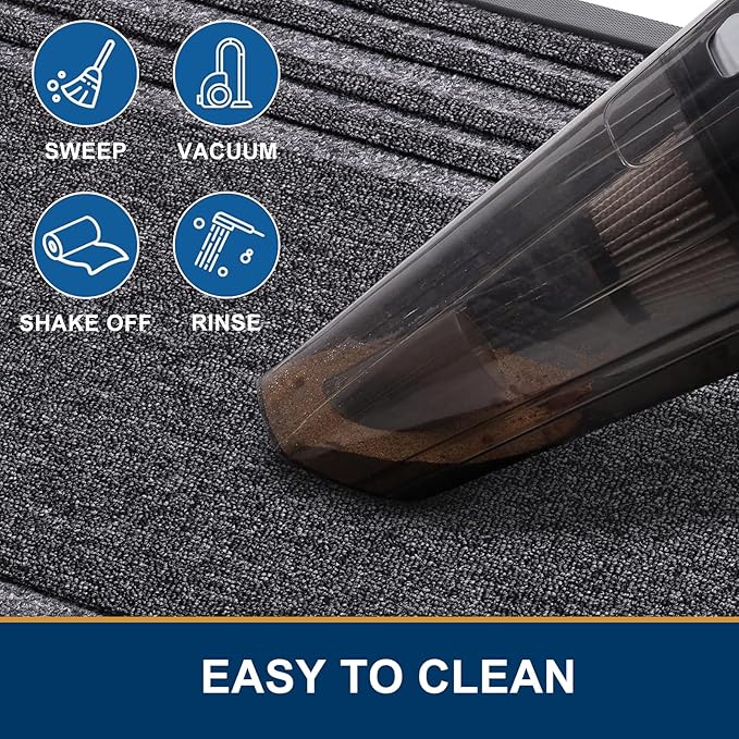 Buganda Front Door Mat Indoor Outdoor Entrance, Non-Slip Natural Rubber Doormats, Easy Clean, Low Profile, Dirt Trapper Entryway Floor Mats for Outside, Garages and Patios, 47x32, Silver Grey