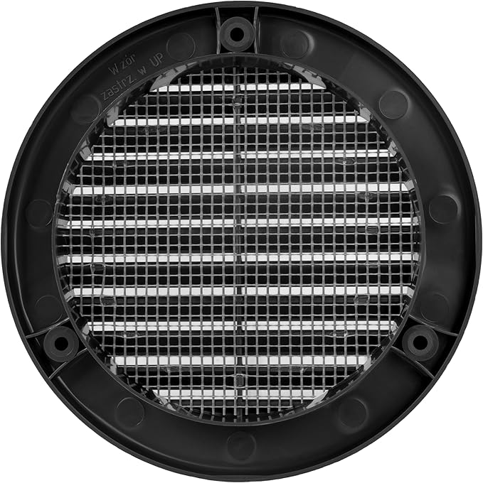 4 Inch [Opening] Black Air Vent Cover – Pack of 5 – Plastic Round Air Vent Grill Cover for Wall or Ceiling, Built-in Mesh Screen/HVAC Return Air Register – Modern Louvered Design