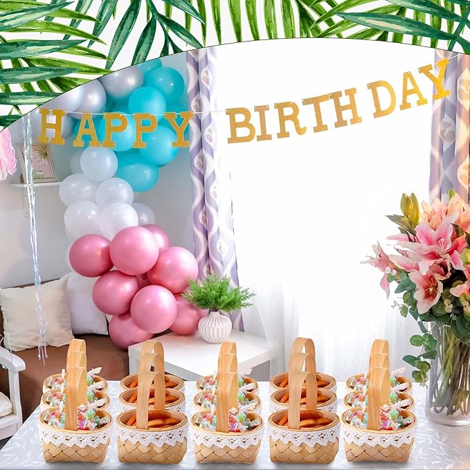 Geelin 12 Pcs Mini Flower Girl Basket Mini Woven Baskets with Handles Rustic Elegant Flower Holder for Wedding Party, Home Decoration, Garden Decor and DIY Decor