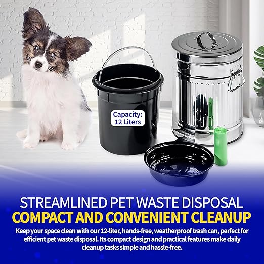 Pet Fit For Life 16" Tall Galvanized Steel Trash Can - Features Step Foot Pedal, Lid Lift - Plastic Inner Lining & Custom Liner Bags - Weather-Resistant, Covered Bin for Lawn & Yard (12L/3.2 Gallons)