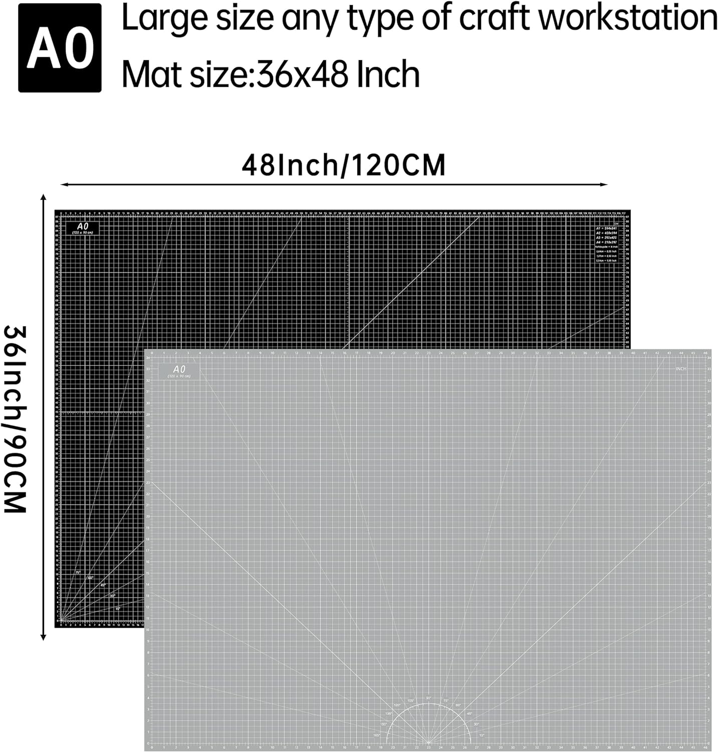 Headley Tools Thickened 36 x 48 Inch Self Healing Sewing Cutting Mat, A0 Rotary Cutting Sewing Mat for Crafts, Double Sided 5-Ply Table Cutting Board for Fabric Quilting Leather Hobby, Grey/Black