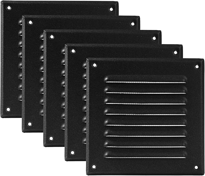 Vent Systems 5 x 5 Inch (Inner) - Pack of 5 - Black Metal Soffit Vent Cover - Durable Square Air Vent Grille with Mesh Screen - Weather Resistant Ventilation Grill - Wall & Ceiling Indoor & Outdoor