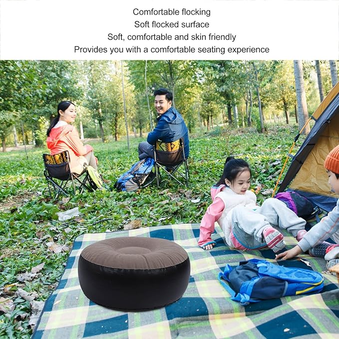ZJchao Pouf Ottoman, Outdoor Ottoman, Inflatable Foot Rest, Inflatable Flocking Stool Multipurpose Lightweight Round Portable Inflatable Stool for Travel Camping Outdoor Activities