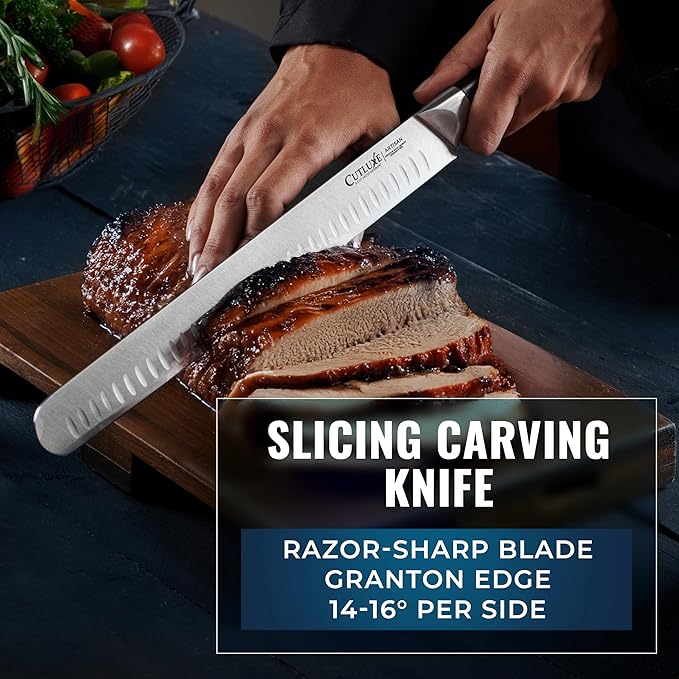 Cutluxe Butcher Knife Set – BBQ Brisket, Breaking and Boning Knives, Honing Rod – Carving Knife Set for Meat Cutting, Ultra Sharp German Steel, Full Tang, Ergonomic Handles – Artisan Series