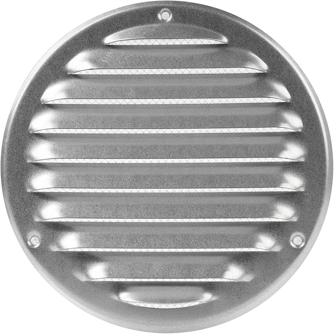 Repa Market 5 Inch (Opening Dimensions) Round Air Vent Cover/Galvanized Steel Louvered Grill Cover with Mesh Screen/Wall or Ceiling Vent/HVAC Register for DIY Home Improvement