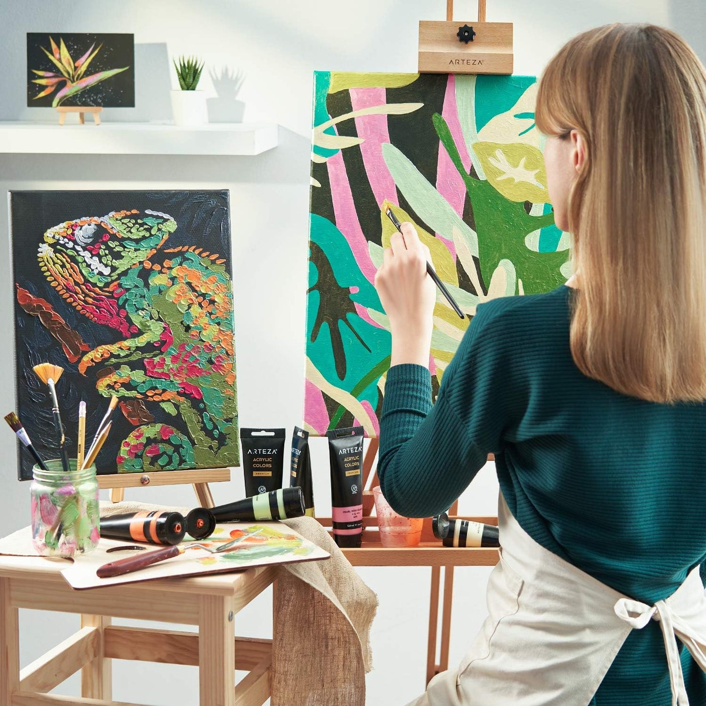 Arteza Metallic Acrylic Paint, Set of 8 Floral Brilliance Colors 4 oz Tubes, Rich Pigments, Non Fading, Non Toxic Paints for Artists & Hobby Painters