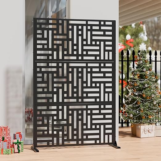 Casaphoria 72" H x 47" W Metal Outdoor Privacy Screen, Freestanding Decorative Divider for Patio, Deck, Balcony, and Garden with Stable Base, Black Helen