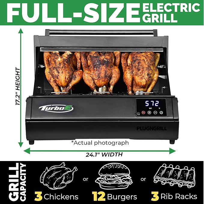 Turbo E XL Electric Grill, 1700W Infrared, Warming Rack and Probe, Apartment Friendly