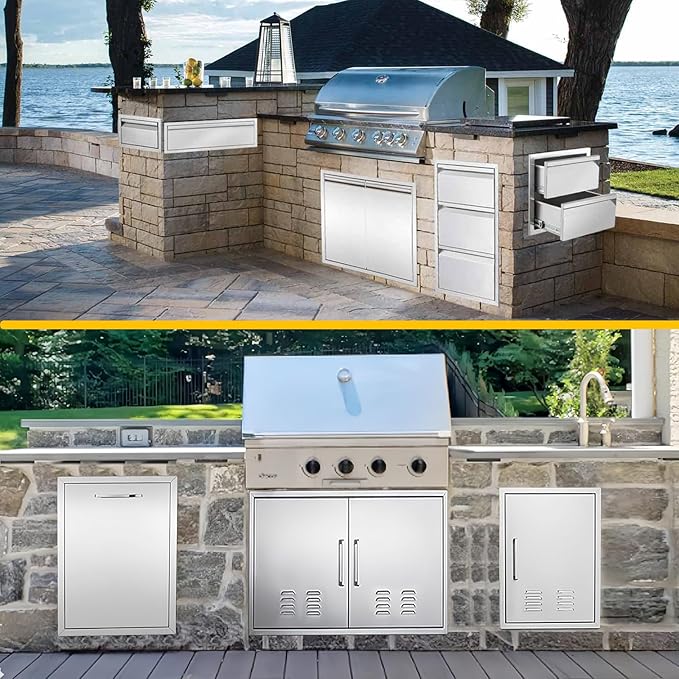 Outdoor Kitchen Drawer, 30" W x 10" H x 23" D Stainless Steel BBQ Single Drawer with Clapboard, BBQ Island Drawers for Outdoor Kitchens or Patio Grill Station