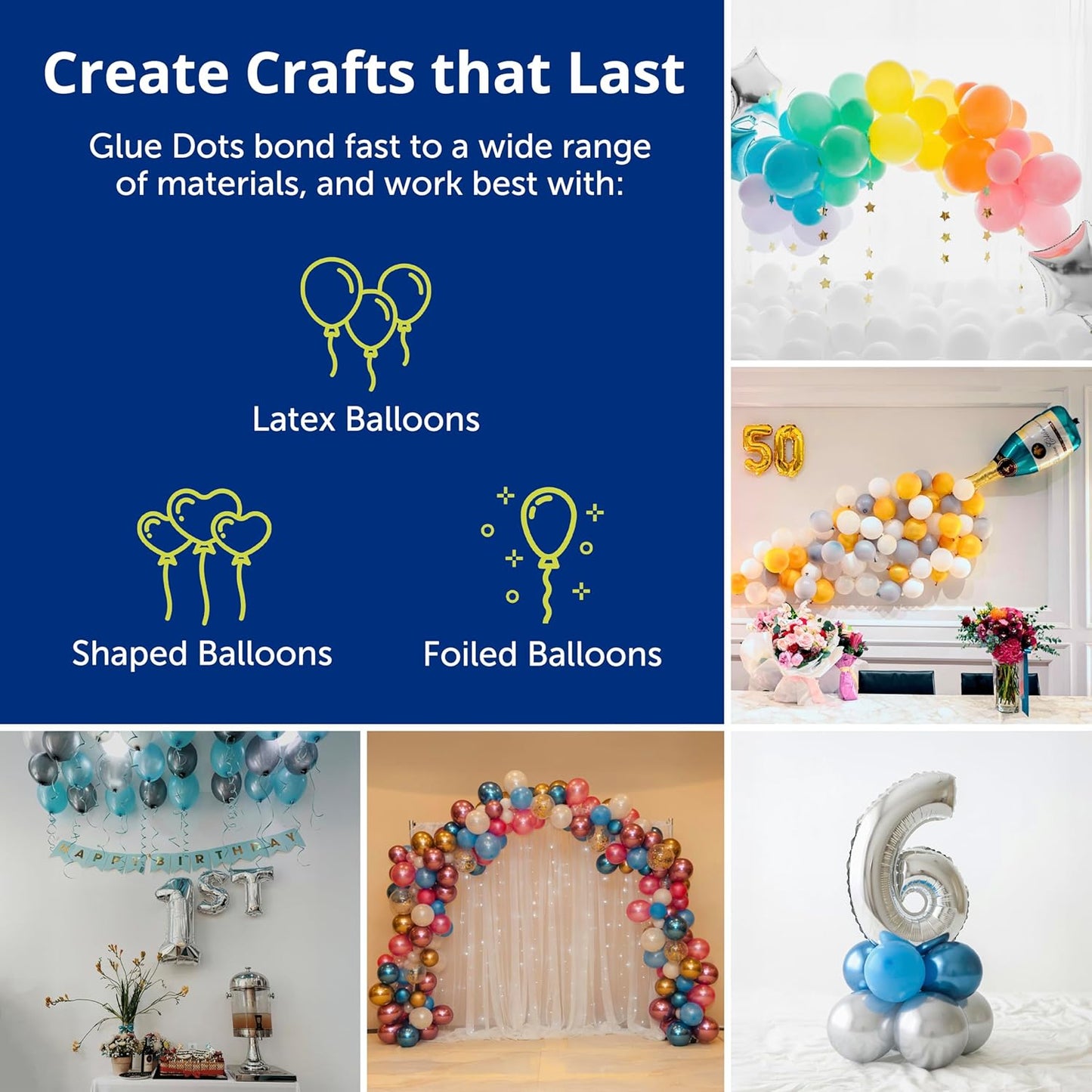 Glue Dots, Balloon Dots, Double-Sided, Permanent, 1/2", 300 Dots, DIY Balloon Arch Decoration, Glue Tape for Party Wedding Birthday, Glue Stick and Tape Alternative, Clear