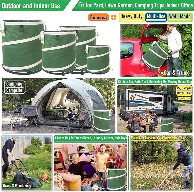 24-Gallon Collapsible Trash Can (19x21 in) Hard-Shell Bottom Leaf Bag,Yard Waste Bags,Garden Debris Bag,RV Camp Waste Bin,Pop-Up Trash Can,Recycling Bin,Laundry Hamper,Lawn Grass Clippings,Weed Barrel