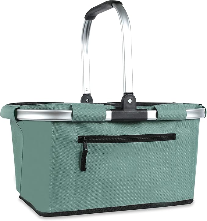 Picnic Basket, SIYUAN Shopping Basket with Handle 22L Collapsible Grocery Basket Portable Folding Basket for Marketing Picnic Reuasble Laundry Basket for Travel, Green