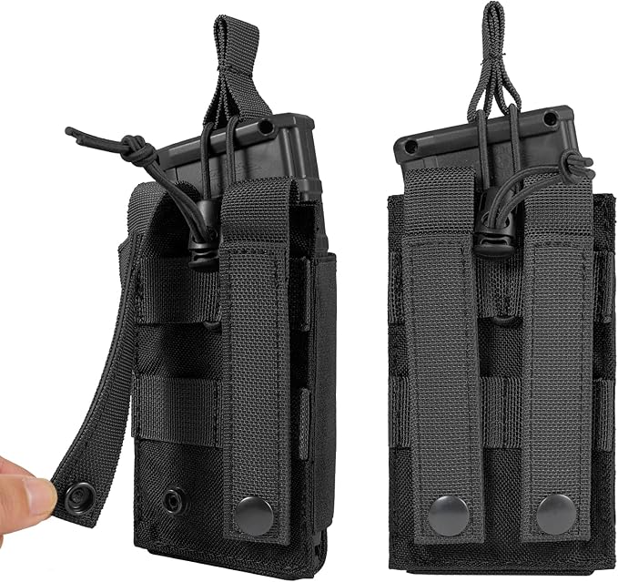 Open-Top Single/Double/Triple Molle Mag Pouch for 5.56mm M4 M16 AK AR Glock M1911 9mm Elastic Rifle Magazines Pistol Mag Pouches Holder Carrier with USA Flag Patch