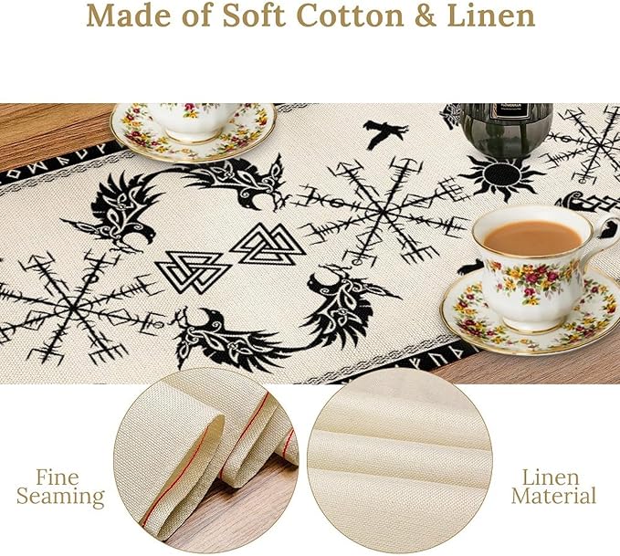 Viking Tree of Life Table Runner, Raven Helmet of Awe Seasonal Table Runner for Kitchen Dining Home Party 13x70in