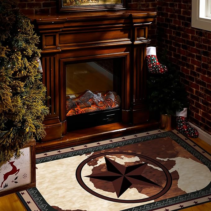 Demissle Cabin Fireplace Hearth Rug Fireplace Mats Cabin Southwestern Fireproof Rug Fire Resistant Mat for Wood Stove Floor for Kitchen Indoor Outdoor(27 x 48 Inch,Retro)