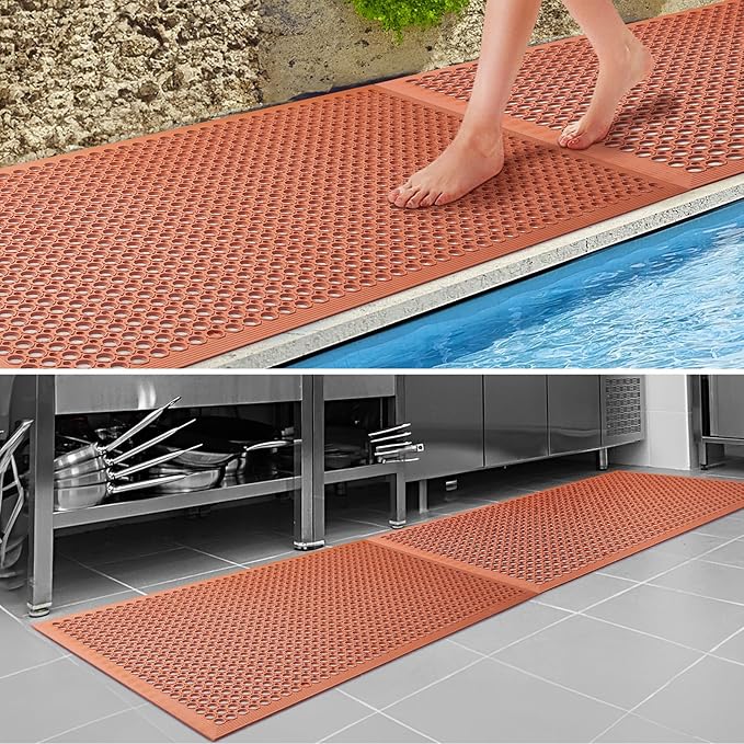 Rubber Floor Mats Anti-Fatigue Kitchen Floor Mat New Bar Floor Mats Commercial Heavy Duty Red Rubber Out Door Mat 36" x 60"