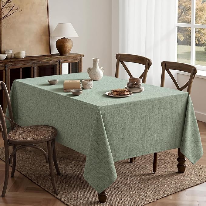 MIULEE Sage Green Linen Polyester Tablecloth 60x84 Inch Spring Rectangle Table Cloth Waterproof,Stain Resistant & Wrinkle Resistant for Dining Party Wedding